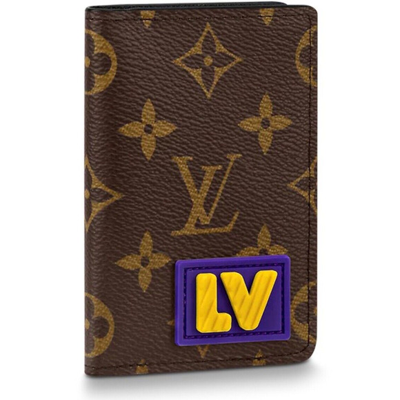 Louis Vuitton Monogram Brown Rubber LV Purple Yellow Pocket Organizer Wallet - Picture 1 of 10